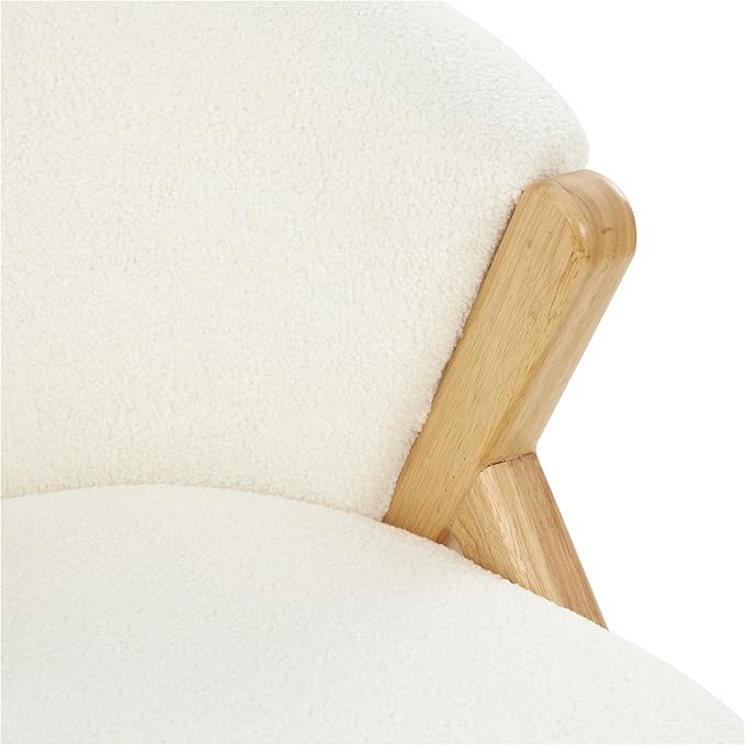 Deco 79 Polyester Living Room Accent Chair Rounded Boucle Side Chair with Angled Wooden Legs Corner Chair 27 x 26 x 28 White
