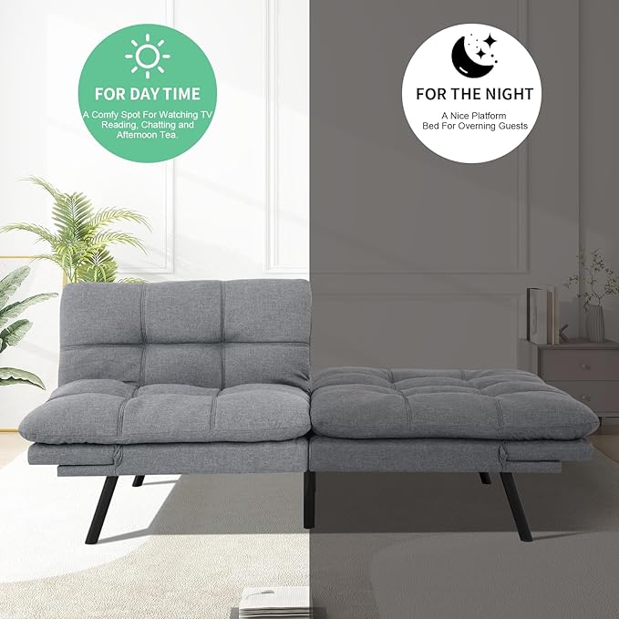 MUUEGM Futon Couch with 71 Adjustable High Density Memory Foam Futon Sofa Bed Modern Design Sofa Bed for Living Room Sleeping and Relaxing(Fabric Light Gray)