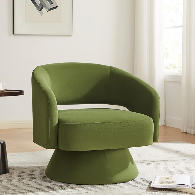 CHITA Swivel Accent Chair Armchair FSC Certified Velvet Barrel Chair for Living Room Bedroom Forest Green