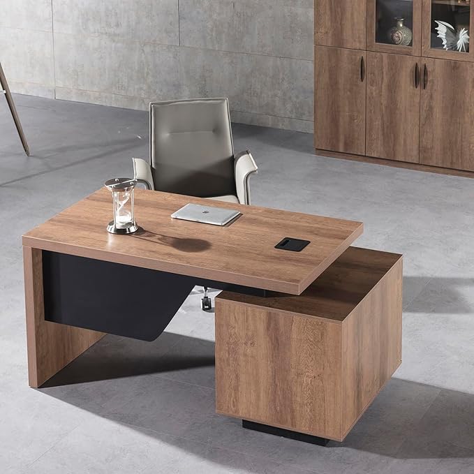 Modern Executive Desk Rectangle Office Desk with Storage Cabinet Width Adjustable Standing Desks Stand Under Table Storage Organizer Wood