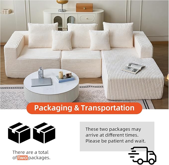 108” Boneless Couch for Living RoomModular Sectional Sofa with Right ChaiseCloud Sectional Couch L-Shaped Deep Seat Corner Couches for BedroomBeige