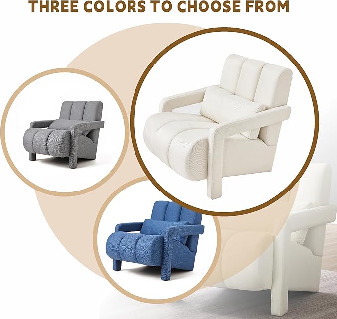 Accent Chair Modern Upholstered Armchair with Pillow Breathable Linen Fabric Comfy Reading Chair for Living Room Bedroom Small Spaces Office Study Beige
