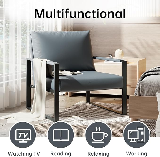 Recaceik Modern Accent Chair Set of 2 Arm Chairs Faux PU Leather Single Large Upholstered Sofa ChairErgonomic Lounge Living Room Chair for Bedroom Waiting Room Office Apartment Small SpaceGrey