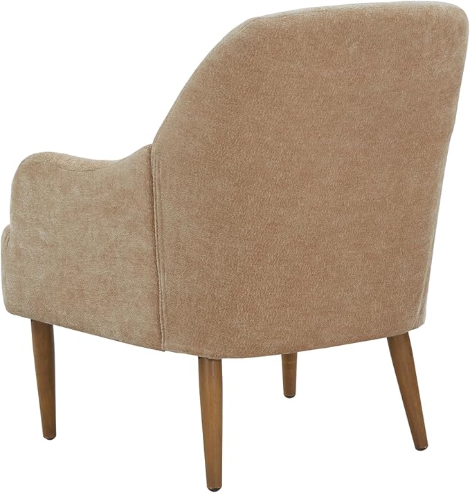 Chenille Armchair Modern Style Accent Chair with Wood Legs Comfy Design for Living Room Bedroom OfficeBeige