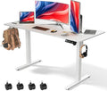 55 x 24 Inch Electric Standing Desk with 4 Wheels Height Adjustable Desk for Home Office Sit Stand Desk with 4 Memory Presets Headphone Hooks and Cable Clips Splice Board White