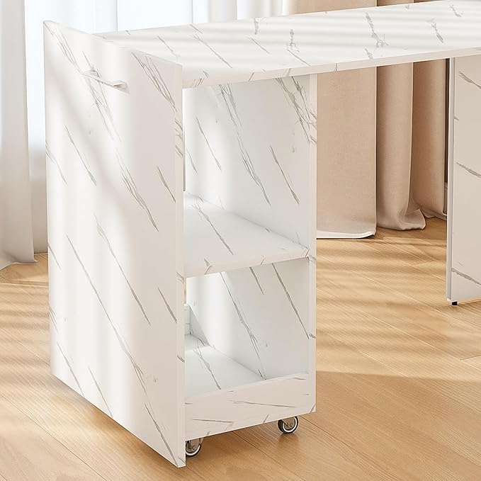 Folding Computer Desk with WheelsHideaway Desk with Storage Shelves Murphy Desk for Small Apartments and Offices
