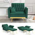 Velvet Accent Chair with Adjustable Backrest and Armrests Single Recliner Armchair with Ottoman and Golden Mental Legs for Living Room Bedroom and Waiting Room Green