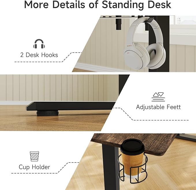 63 x 24 Inches Electric Standing Desk with 2 Monitor Shelves Adjustable Computer Desk from 28-46'' Sit to Stand UpHome Office Desk with Memory Controlller for Workstations Rustic Brown