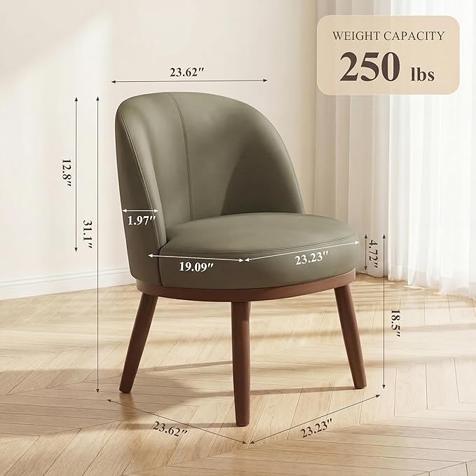 Accent Chair Set of 1 PU Leather Mid-Century Modern Chair for Small Space Comfy Upholstered Armless Chair for Living Room Bedroom Olive Green