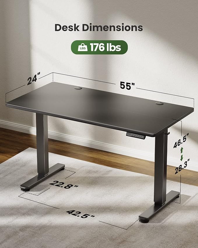 Marsail Electric Standing Desk Adjustable Height 48 * 24 Inch Sit Stand up Desk with 3 Memory Presets Headphone Hook and Comfortable Workspace for Home Office Furniture and Computer Desk.Natural