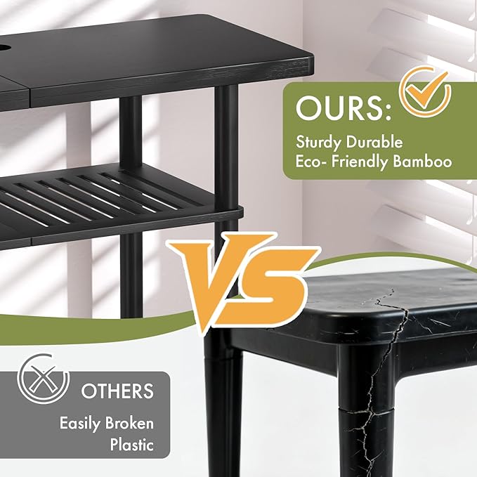 Bamboo TV Stand Small TV Stands for up to 32 Inch 3-Tier Entertainment Center TV Shelf with Storage Sturdy Corner TV Stand for Small Spaces Black