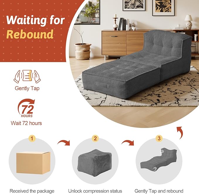 Folding Sofa Bed 5-in-1 Convertible Sleeper Reading Chair Corduroy Futon Sofa Bed Foldable Mattress with Back Support Portable Fold Out Chair Bed Comfy Floor Lounge for Living Room Bedroom