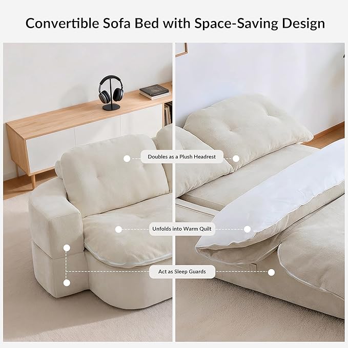 Kuahisoofa 78 Memory Foam Convertible Sofa Bed with Built-in Quilt Foldable Floor Couch Sleeper for Guests Room &amp Living Room Boneless Futon Cloud Sofa for Small Spaces White