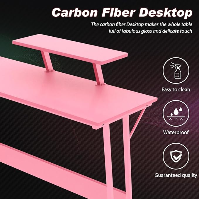 51 inch L Shaped Gaming Desk Computer Desk for Bedroom Brown L shaped Desk for GamingHome Office Desks with Detachable Monitor Stand Corner Desk for Small PlaceLargeCarbon FiberPink desk