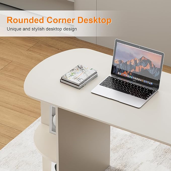 Qulomvs Desk with Drawers 55inch Home Office White Desk with Drawers and Storage Shelves Cream White Modern Simple Style Laptop Desk Work Study Writing Table Workstation for Home Office
