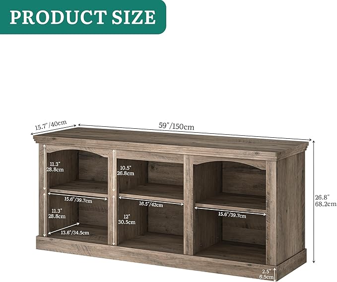 YITAHOME Farmhouse TV Stand for 65 Inch TV Entertainment Center with Adjustable Shelf Large TV Console Table for Living Room (Washed Grey)