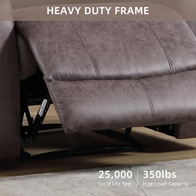 Leather Recliner Chair Manual Recliner Chair for Adults with Overstuffed Arms and Back Single Sofa Recliner with Cup Holders for Living Room (1 Grey)