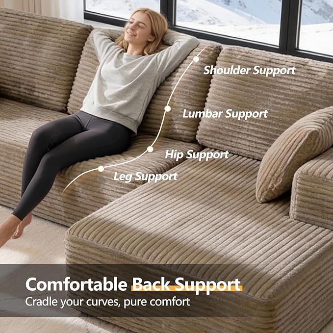 104” Modular Sectional Couch Modern Cloud Sofa with Chaise Deep Seat Upholstered Sofa for Living Room or Apartment No Assembly Required (Camel L Shape with Right FacingChaise)