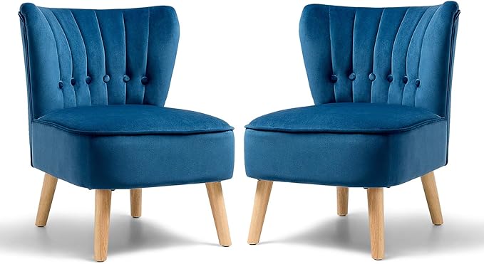 S AFSTAR Armless Accent Chair Wingback Velvet Sofa Chair with Solid Rubber Wood Legs &amp Thick Padded Seat Upholstered Leisure Club Chair for Living Room Guest Room Coffee Shop (2 Blue)