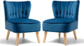 S AFSTAR Armless Accent Chair Wingback Velvet Sofa Chair with Solid Rubber Wood Legs &amp Thick Padded Seat Upholstered Leisure Club Chair for Living Room Guest Room Coffee Shop (2 Blue)