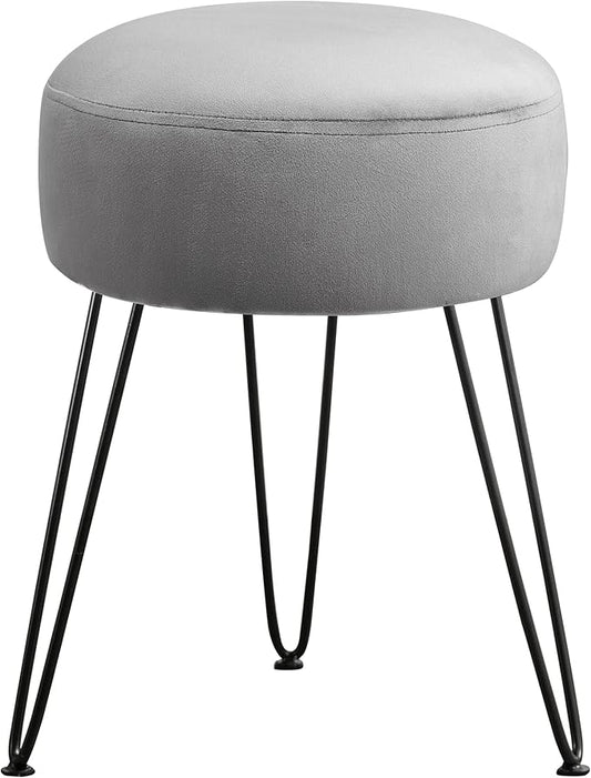 LUE BONA Vanity Stool Gray Vanity Stools for Makeup Room Round Ottoman Foot Stool Velvet Footrest Vanity Chair for Bathroom Vanity Bedroom Living Room Entryway Offices 300lbs