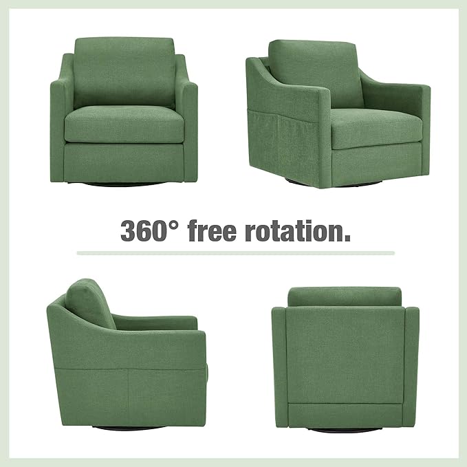 HOMREST Swivel Accent Chair Sets of 2 360° Rotation Linen Fabric Armchair Modern Barrel Chairs with Lumbar Pillow for Reception Living Room Bedroom Home and OfficeGreen