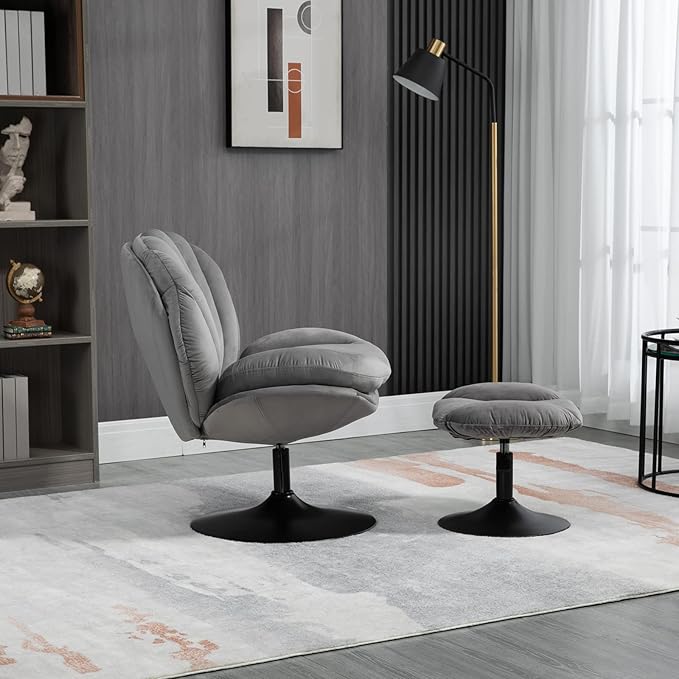 FurnitureSwivel Accent Chair Living Room Chair with OttomanAdjustable Seat Height TV Chair (Gray)