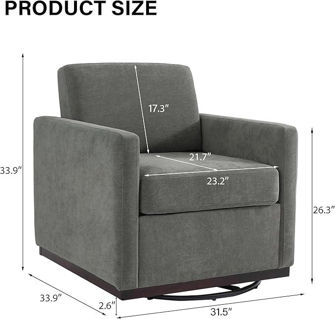 Swivel Barrel Accent Chair Mid Century Modern Arm Chair for Living Room Bedroom Comfy Club Reading Lounge Sofa Corner Chairs for Adults (Chenille Dark Grey Set of 2)