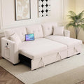 Convertible L-Shape Sofa Bed with Storage Space-Saving Features Pull-Out Sleeper and Charging Ports for Apartment Living Room and Office White