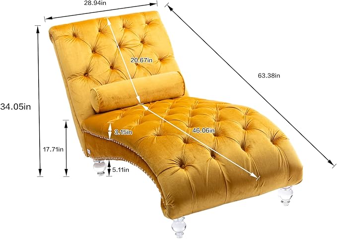 Leisure Velvet Concubine Sofa Accent Sofa Chaise Reclining Lounger Barrel Sofa with Acrylic Feet (Mustard) sofa Chaises Longues