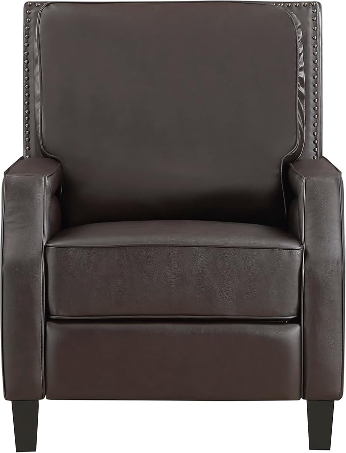 Lexicon Pushback Recliner Chair Faux Leather Armchair Push Back Recliner Nailhead Trim Solid Wood Legs Easy Assembly for Living Room/Office/Apartment Dark Brown