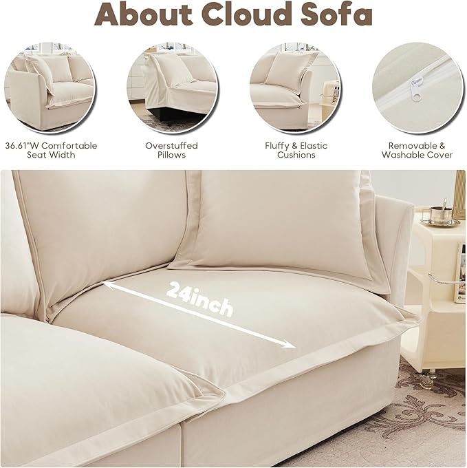 Chenille Oversized Accent Chair with Ottoman 49” W Big Comfy Modular Cloud Chair Cozy Armchair for Living Room Bedroom Family Room Reading Nook Cover Removable Cream