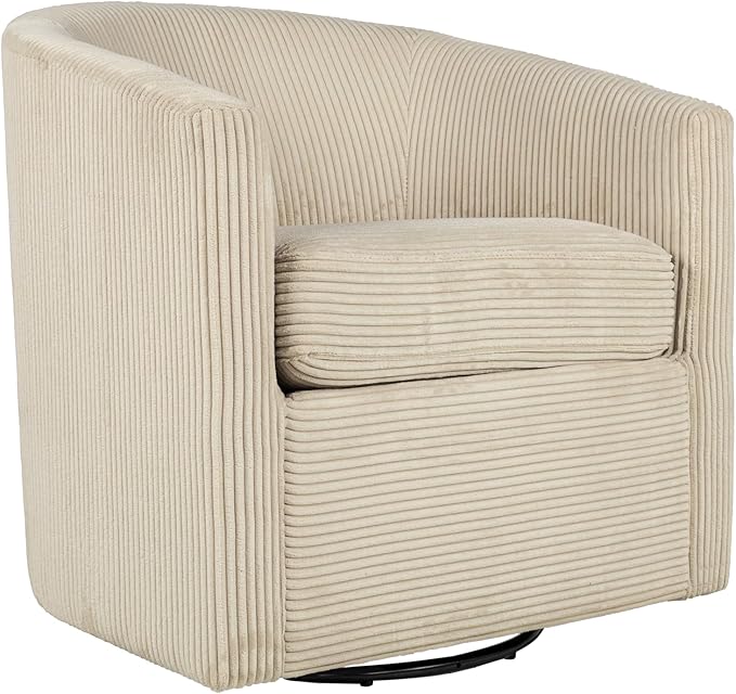 Corduroy Swivel Chair with U-Shaped Back 360° Rotating Accent Chair Fully Assembled Modern Barrel Chair for Living Room Bedroom Reading Nookc (Beige)