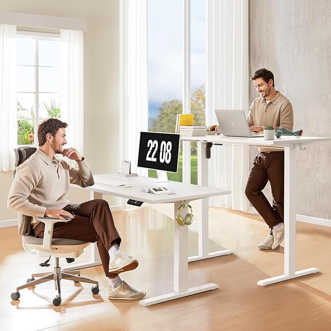48x24 Inches Whole Piece Electric Standing Desk Seamless One Piece Height Adjustable Sit to Stand up Desk for Home Office Ergonomic Computer Workstation White