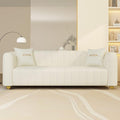 Modern Teddy Cream White Couch for Living Room 83.46 Curved Sofa with Gold Metal Sphere Legs 3 Seater Cute Couch (Teddy Cream White)