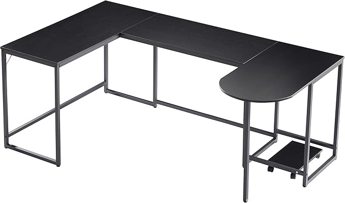 U-Shaped Computer Desk Industrial Corner Writing Desk with CPU Stand Gaming Table Workstation Desk for Home Office (Black) (Old SKU: WF198675AAB)