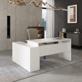 Office Computer Desk L Shaped Corner Drawers Shelves White Bohemian Eclectic Cabin Lodge L-Shape MDF Matte Cabinet