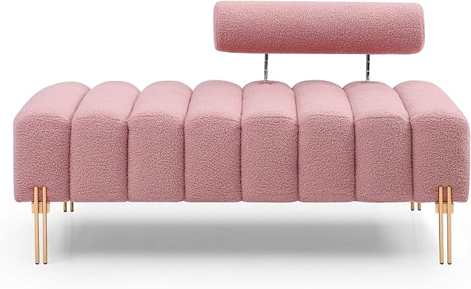 NIOIIKIT 53.2 Modern Loveseat Sofa Couch Upholstered Accent Sofa with Golden Legs and Adjustable Backrest Small Teddy Fleece Couches for Bedroom Living Room Compact Small Space (Pink Teddy)