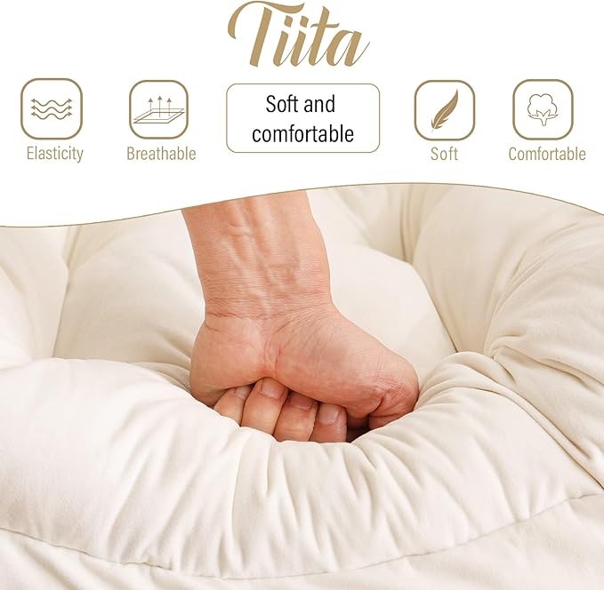 Tiita Lazy Chair with Ottoman Beige Modern Large Accent Chair Comfy Leisure Sofa Armchair with Ottoman Reading Chair with Footrest for Bedroom Living Room Dorm Rooms Velvet Beige