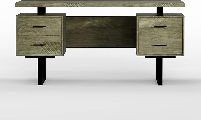 60'' Mariposa Home Office Computer Desk - Rustic Dark Taupe Top Rustic Dark Taupe Body Black Metal Black Hardware