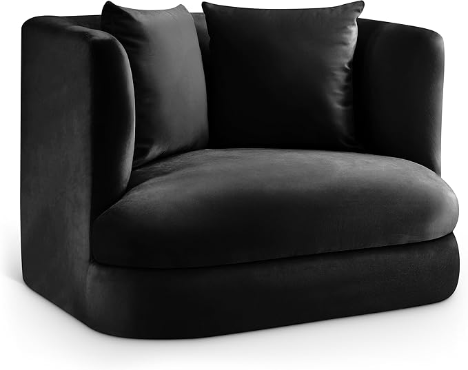 Meridian Furniture 699Black-C Alder Collection Modern | Contemporary Chair with Ultra Luxe Black Velvet 460 GSM Velvet Solid Wood Frame 38 W x 36 D x 30 H Black