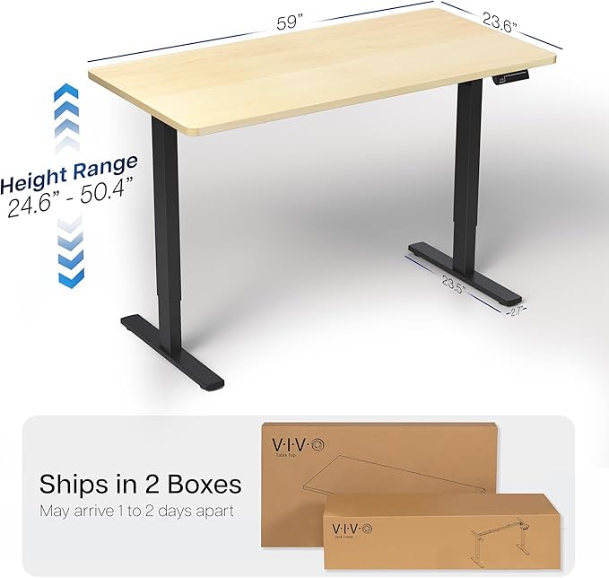 VIVO Electric 60 x 24 in Dual Motor Sit Stand Desk Memory Height Adjustment 2B Series Light Wood Top Black Frame DESK-KIT-2B6C