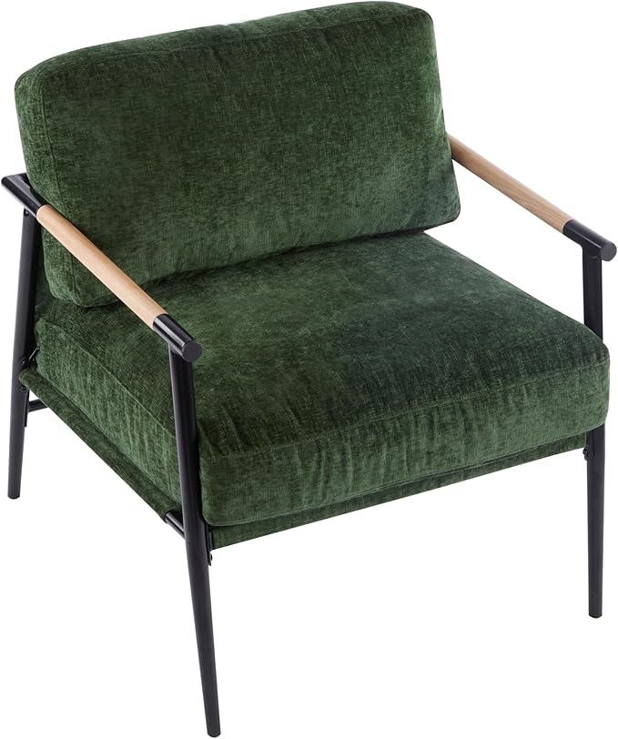 Modern Accent Chair Lounge Arm Chair Upholstered Armchair with Plush Cushions Single Chairs with Metal FrameWooden Armrest - Perfect for OfficeLiving RoomBedroomGreen