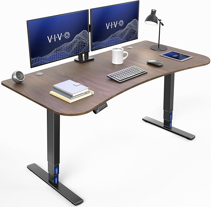 VIVO Electric 63 x 32 in Standing Desk Touch Screen Adjustment 220 lb Frame Support 2E Series Dark Walnut Top Black Frame DESK-KIT-2EBD