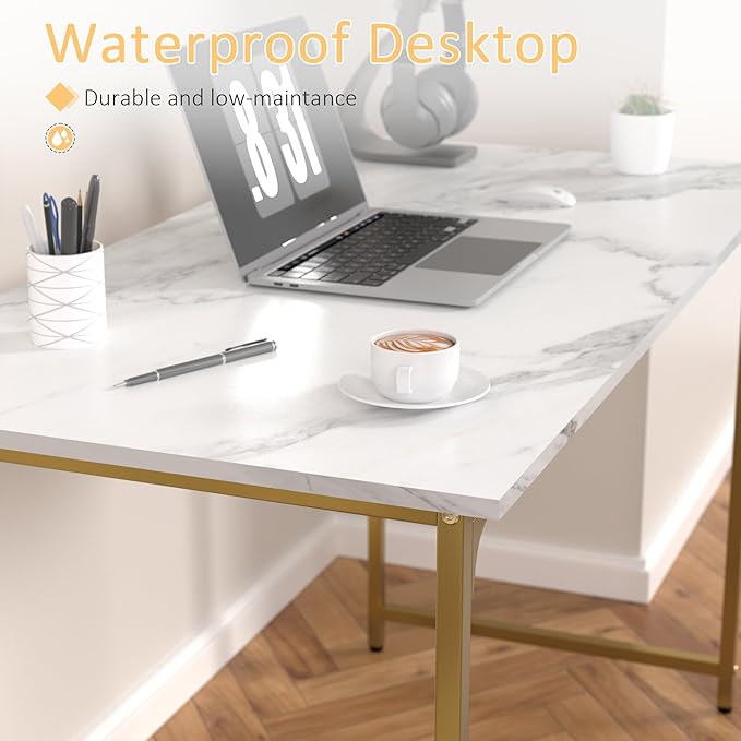 47 Inch Computer Desk with Wood Board and Metal Frame Modern Simple Style Work Desk with Adjustable Feet Study Gaming Desk Table for Home Office Bedroom Small Spaces