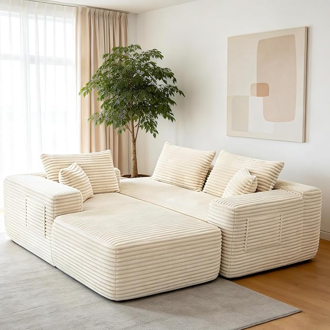 L-Shaped Modular Sectional Sofa 103.5 Beige - No Assembly Couch for Living Room High Resilience Sponge &amp Spring Support