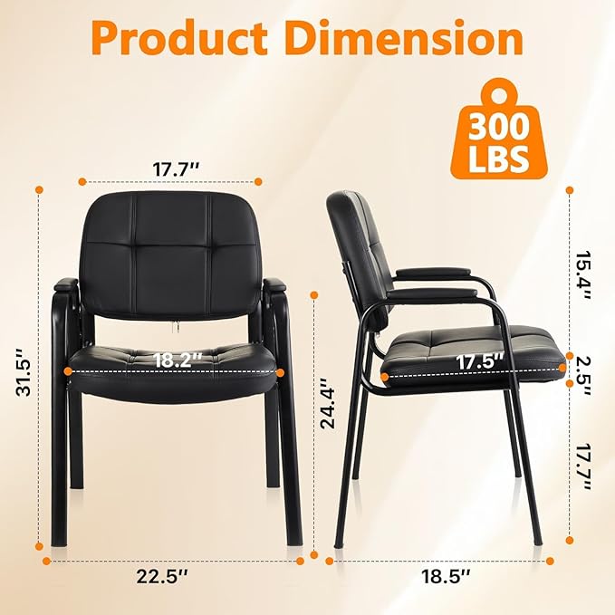 CLATINA Leather Guest Chairs Set of 6 Desk Chair No Wheels Office Reception with Padded Arms for Office Conference Waiting Room Black