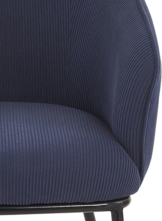 Modern Corduroy Accent Chair with Channel Back Design Black Metal Legs and Soft Upholstery Comfortable Seating for Living Room Bedroom or Office Blue