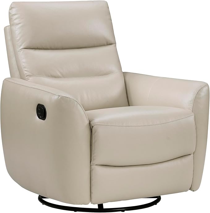 Lexicon 360 Degree Swivel Glider Reclining Chair Manual Tab Pull Recliner Leather Match Swivel Glider Recliner with Plush Foam Sturdy Frame for Living Room/Office/Bedroom Taupe