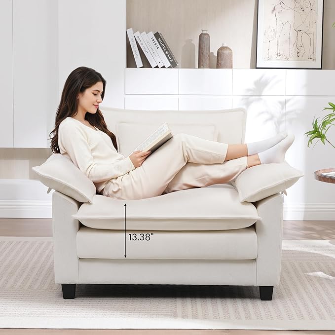 Modern Oversized Accent Chair44 Chenille Cloud Sofa Chair with Deep SeatUpholstered Armchair with Extra ThickComfy Accent Chair Reading Chairs for Living Room Bedroom Apartment White